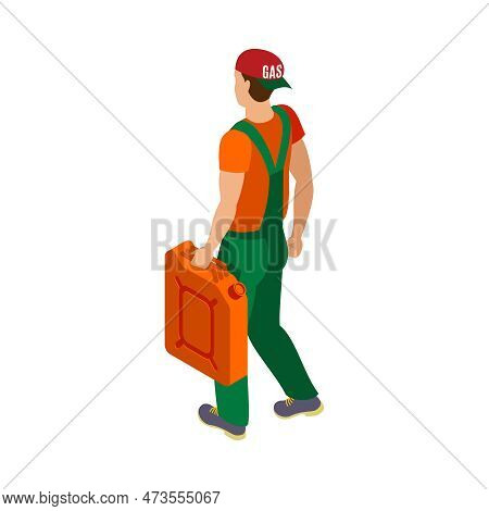 Isometric Male Gas Station Worker Carrying Jerrican 3d Vector Illustration