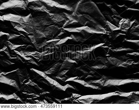 Texture Plastic Bag Background,black Wrinkled Nylon Garbage Crumpled Foil,light Effect On Pattern Wr