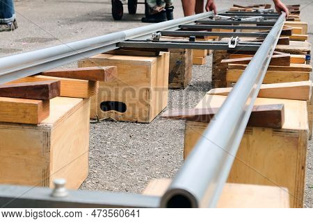 Filming Crew, Close Up Of Camera Dolly , Film Industry Equipment