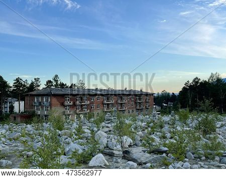 Residential Building Destroyed By Stone River At The Place Of Mudflow, Sayan, Russia