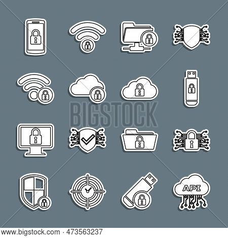 Set Line Cloud Api Interface, Cyber Security, Usb Flash Drive With Lock, Ftp Folder And, Computing, 