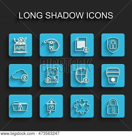 Set Line Folder And Lock, Retro Wall Watch, Computer Api Interface, Time Management, Lock, Hard Disk