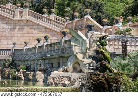Detail Of The Fountain Designed By Josep Fontserè Inside The Parc De La Ciutadella, Citadel Park, In