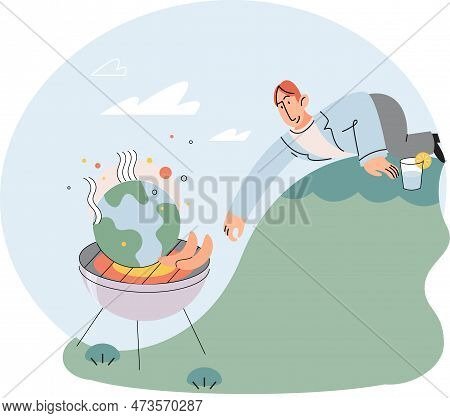 Planet Earths Surface Placed On Fiery Grill. Grilled World, Burning Planet, Heatwave, High Temperatu