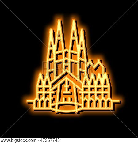 Sagrada Familia Neon Light Sign Vector. Sagrada Familia Illustration