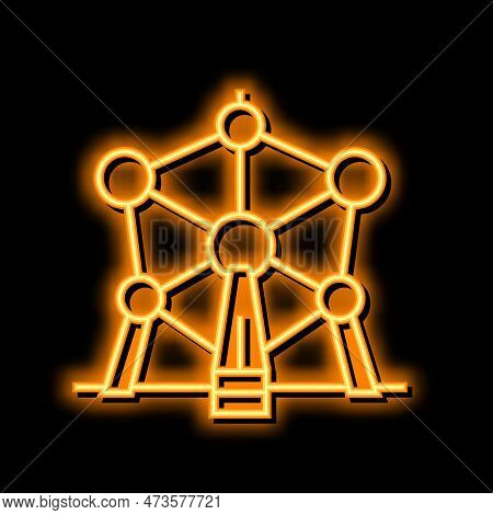 Atomium Monument Neon Light Sign Vector. Atomium Monument Illustration