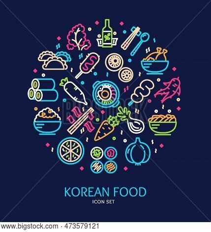 Korean Food Sign Round Design Template Thin Line Icon Banner For Promotion, Marketing And Advertisin