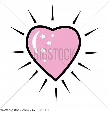Serce With Rays. Color Isolated Vector Illustration In Cartoon Style