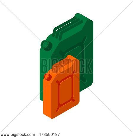 Two Green And Red Jerricans Of Different Size Isometric Icon 3d Vector Illustration