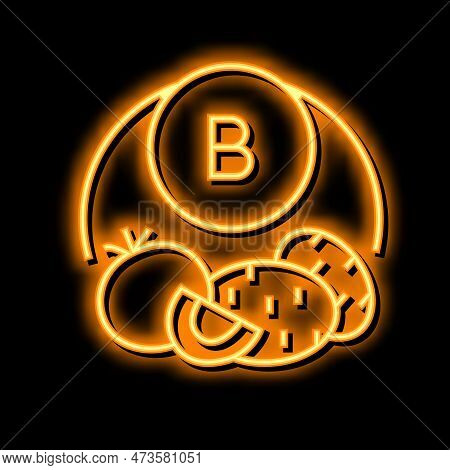 B Vegetable Vitamin Neon Light Sign Vector. B Vegetable Vitamin Illustration