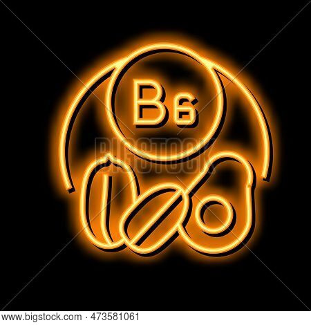 B6 Vitamin Neon Light Sign Vector. B6 Vitamin Illustration
