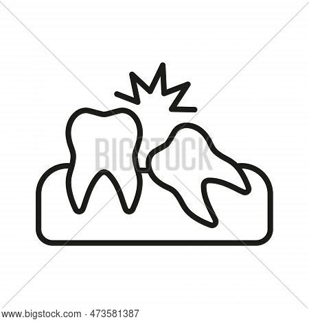 Crooked Teeth Line Icon. Wisdom Tooth Problem Linear Pictogram. Medical Malocclusion. Oral Care. Den
