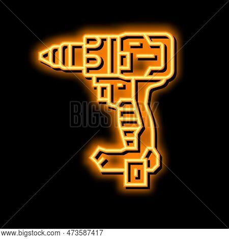 Drill Tool Repair Neon Light Sign Vector. Drill Tool Repair Illustration