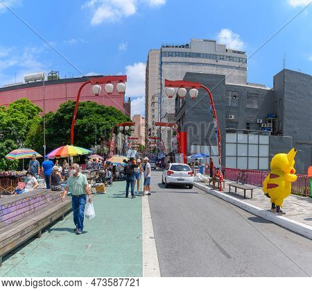 Sao Paulo, Sp, Brazil - December 31, 2022: View Of Liberdade, A Japanese-themed Neighborhood, On Gal