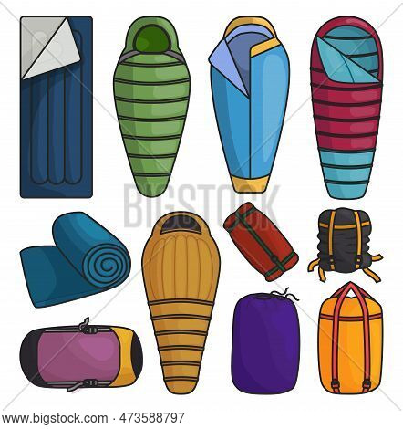 Sleeping Bag Isolated Vector Illustration On White Background . Color Set Icon Camping Bed. Vector C