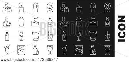 Set Line Wine Glass, Champagne Bottle And, Whiskey, Glass Of Beer, Cocktail Shaker, And Alcohol Drin