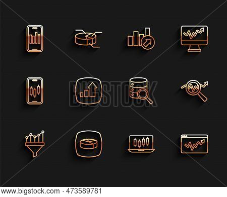 Set Line Sales Funnel With Chart, Pie Infographic, Mobile, Stocks Market Growth Graphs, Graph, Finan