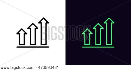 Outline Growth Arrow Bars Icon, With Editable Stroke. Upward Chart Trend Sign, Rise Arrow Bars. Fina