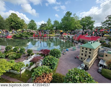 Billund, Denmark - June 11 2022: Legoland Billund Resort. Famous Amusement Park, Hotel And Lego Hous