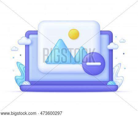 3d Picture With Plus Sign On Computer. Add Or Delete Image In Gallery.