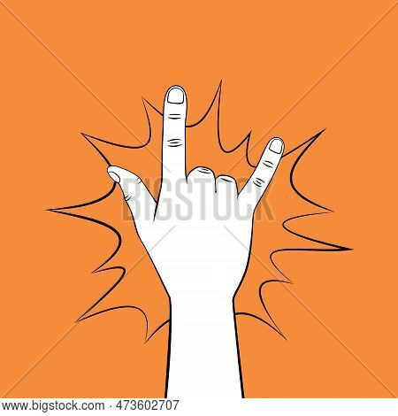 Back Of Rock And Roll Hand Sign. Goat Gesture. Vector Hand Drawn Illustration With Contour.