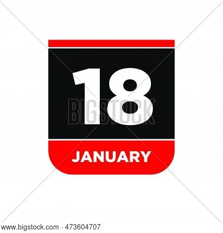 18th January Vector Calendar Page. 18 Jan Icon Day.