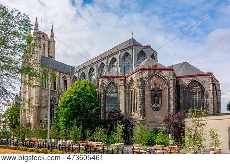 St. Bavo's Cathedral (sint-baafskathedraal) In Center Of Gent, Belgium