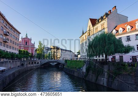 View Of Preseren Square And The River In Ljiubljana (slovenia)