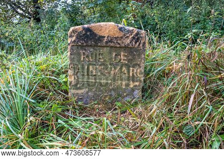 Sanstone Landmark Rue De Saint Marc In Gueberschwihr, Alsace, France In Nature