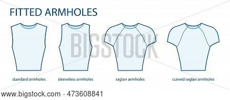 Set Of Fitted Armhole Short Length Standard, Sleeveless, Curved Raglan Sleeves Clothes Technical Fas
