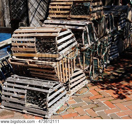Smithville Nj 3/27/2023  Crab Traps Waiting For The New Season Of Crab Fishing.