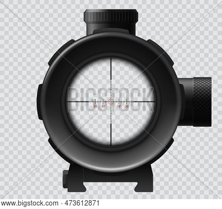 Military Sniper Scope, Sight View Target, Isolated Vector Crosshair Of Gun. Realistic 3d Weapon Zoom