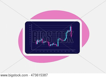 Stock Market, Forex Trading Graph With Green And Red Japanese Candlesticks On Dark Grey Background F