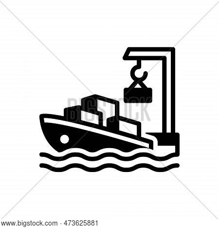 Black Solid Icon For Harbour Port Boatyard Ship Cargo Coast Crane Transport Mooring Anchorage Waterf