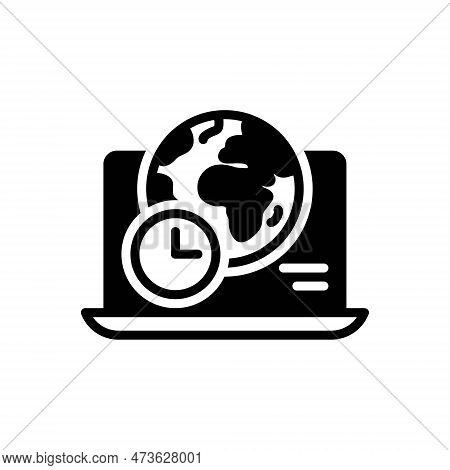 Black Solid Icon For Utc Global Time Hours International Planet Online Coordinated-universal-time Un