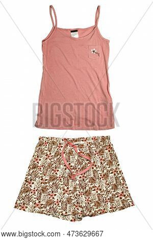 Collage Set Of Female Sexy Summer Shorts, Nightdress Or Nightgown And A Top Or Shirt With Spaghetty 