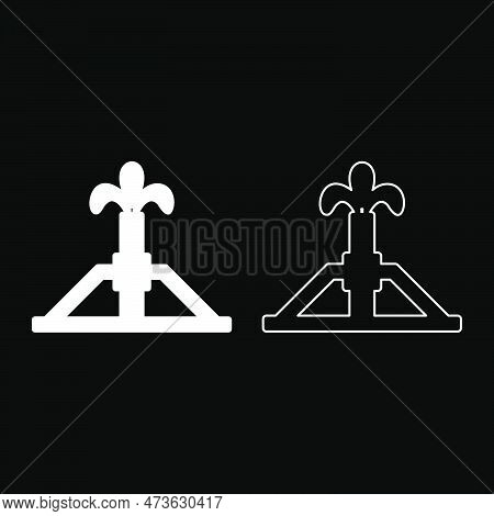 Oil Derrick Rig Gusher Set Icon White Color Vector Illustration Image Simple Solid Fill Outline Cont