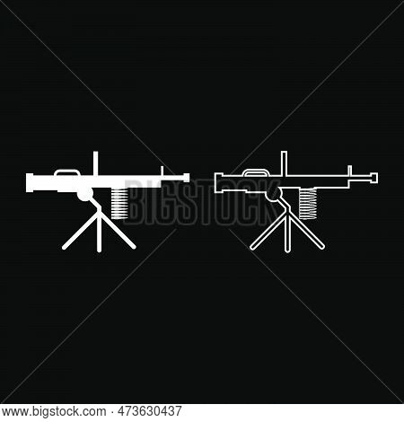 Machine-gun Weapon Set Icon White Color Vector Illustration Image Simple Solid Fill Outline Contour 