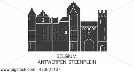 Belgium, Antwerpen, Steenplein Travel Landmark Vector Illustration
