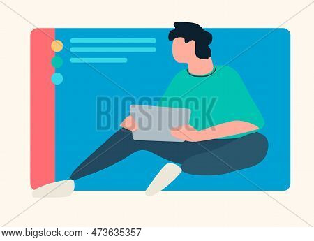 Young People In Front Of A Computer Screen. Flat Style, Isolated Vector Element