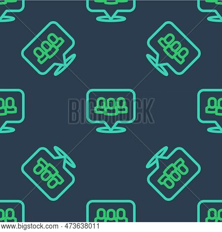Line Project Team Base Icon Isolated Seamless Pattern On Blue Background. Business Analysis And Plan
