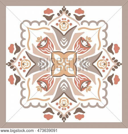 Patterned Azulejo Floor Tiles. Abstract Geometric Background. Vector Illustration, Seamless Mediterr