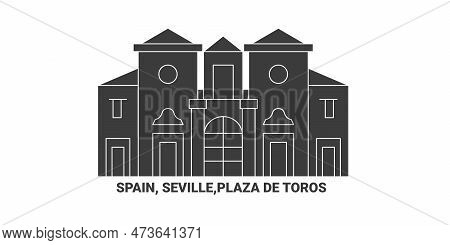 Spain, Seville, Plaza De Toros , Travel Landmark Vector Illustration
