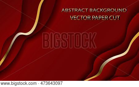 Stock Vector Illustration Paper Cut Background. Red Paper Decoration With Wavy Layers. Cut Out Shape