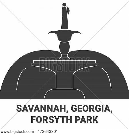 United States, Savannah, Georgia, Forsyth Park Travel Landmark Vector Illustration