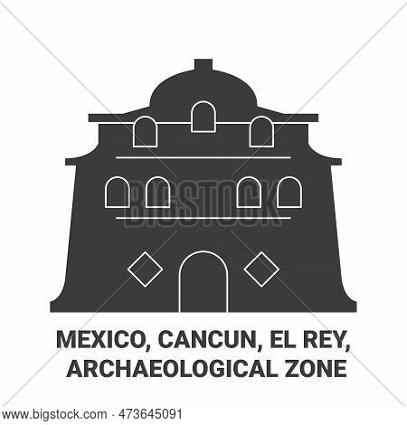 Mexico, Cancun, El Rey, Archaeological Zone Travel Landmark Vector Illustration