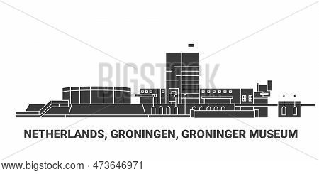 Netherlands, Groningen, Groninger Museum, Travel Landmark Vector Illustration
