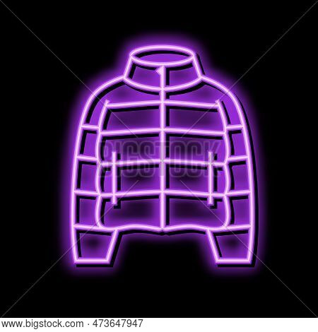 Puffy Jacket Outerwear Female Neon Light Sign Vector. Puffy Jacket Outerwear Female Sign. Isolated S