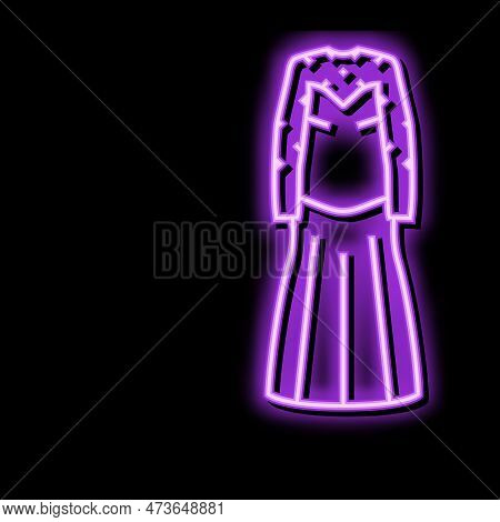 High Neck Wedding Dress Neon Light Sign Vector. High Neck Wedding Dress Sign. Isolated Symbol Illust