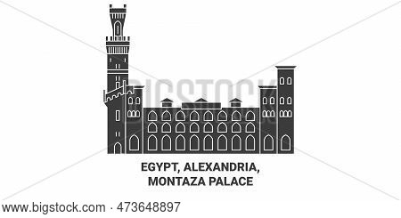 Egypt, Alexandria, Montaza Palace Travel Landmark Vector Illustration